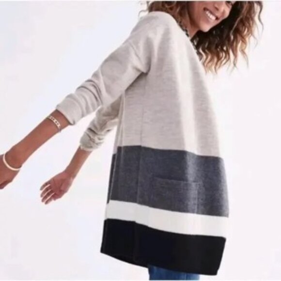 Madewell Merino Wool Meridian Sweater Cardigan Coat In Stripe - Picture 2 of 4